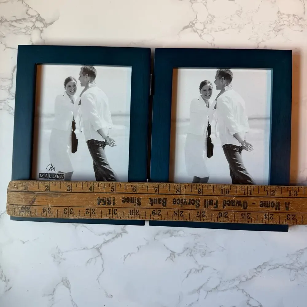 Vintage Y2K Malden Blue 5x7 Double Hinged Picture Frame NIB